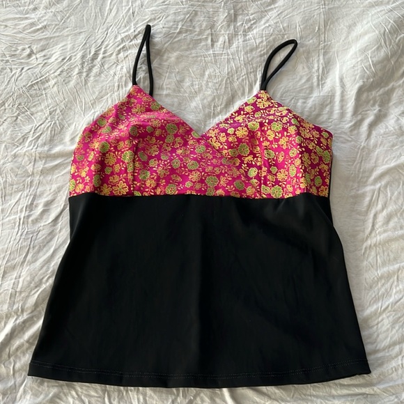 Vintage Black/Floral Tank Top Made in USA - Picture 1 of 4